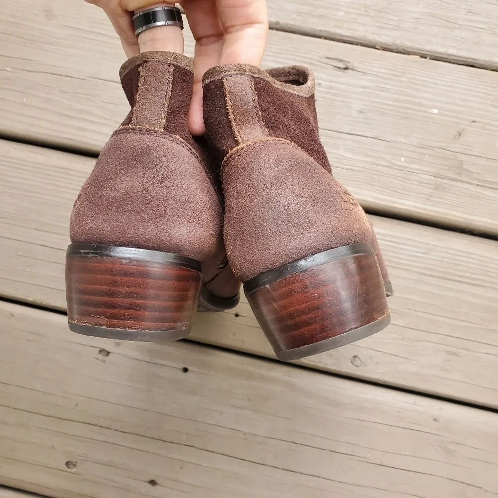 Ugg Australia Penelope Brown Suede Leather Western Cowgirl Ankle Boots Booties 4
